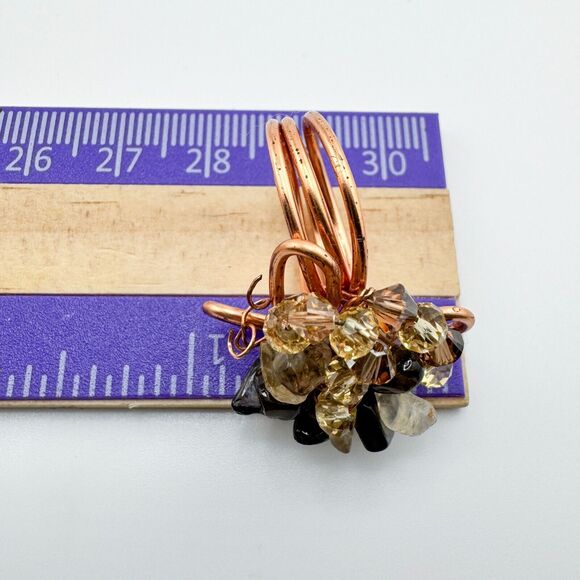 Vintage Rose Gold Wire Bead Stone Ring Chunky Handmade Artisan Bold Retro - Picture 8 of 8
